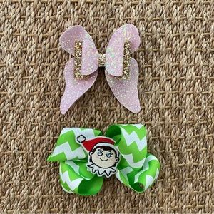 Hair Bows and decorative hair clips for Halloween, Thanksgiving, and Christmas.